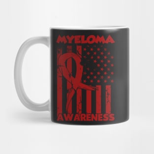 Myeloma Awareness Flag Burgundy Ribbon In This Family No One Fights Alone Mug